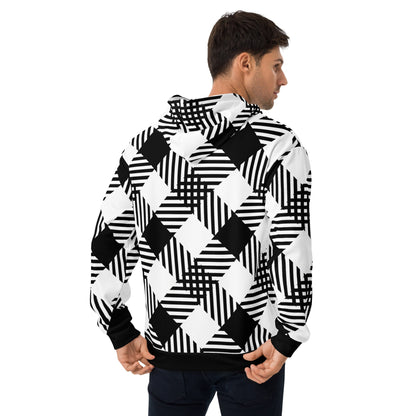 White all-over-print recycled unisex hoodie by Start2Finish, showcasing a casual, eco-friendly apparel design with a back view.