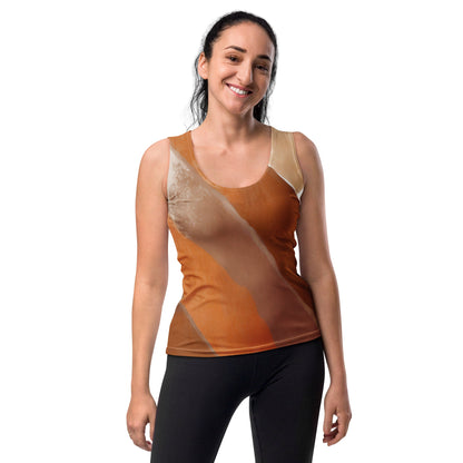 Women’s Grey Coco boho watercolor print stretch fit tank top with all-over colorful floral pattern, front view.