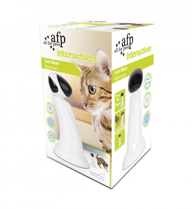 Ozdingo Laser Beam Cat Toy, interactive automatic robot pointer for pets, showing a cat playing with the laser beam in a home setting.