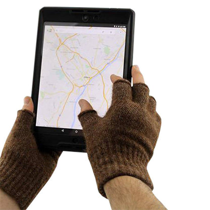 Brown fingerless alpaca gloves from Milky Way, designed for activewear and versatile work or play wear.