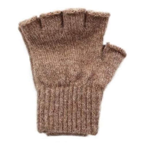 Milky Way fingerless alpaca gloves in camel color, ideal for activewear, made from soft alpaca fiber for work and play.