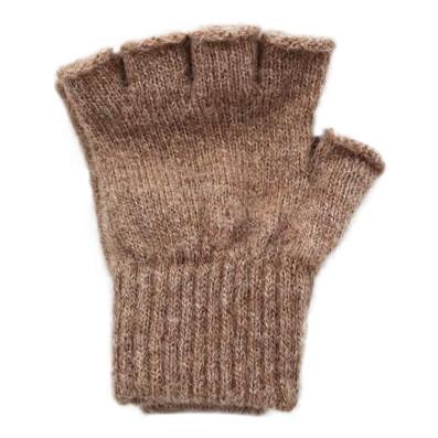 Milky Way fingerless alpaca gloves designed for work and play, featuring soft camel-colored alpaca wool and a snug fit.