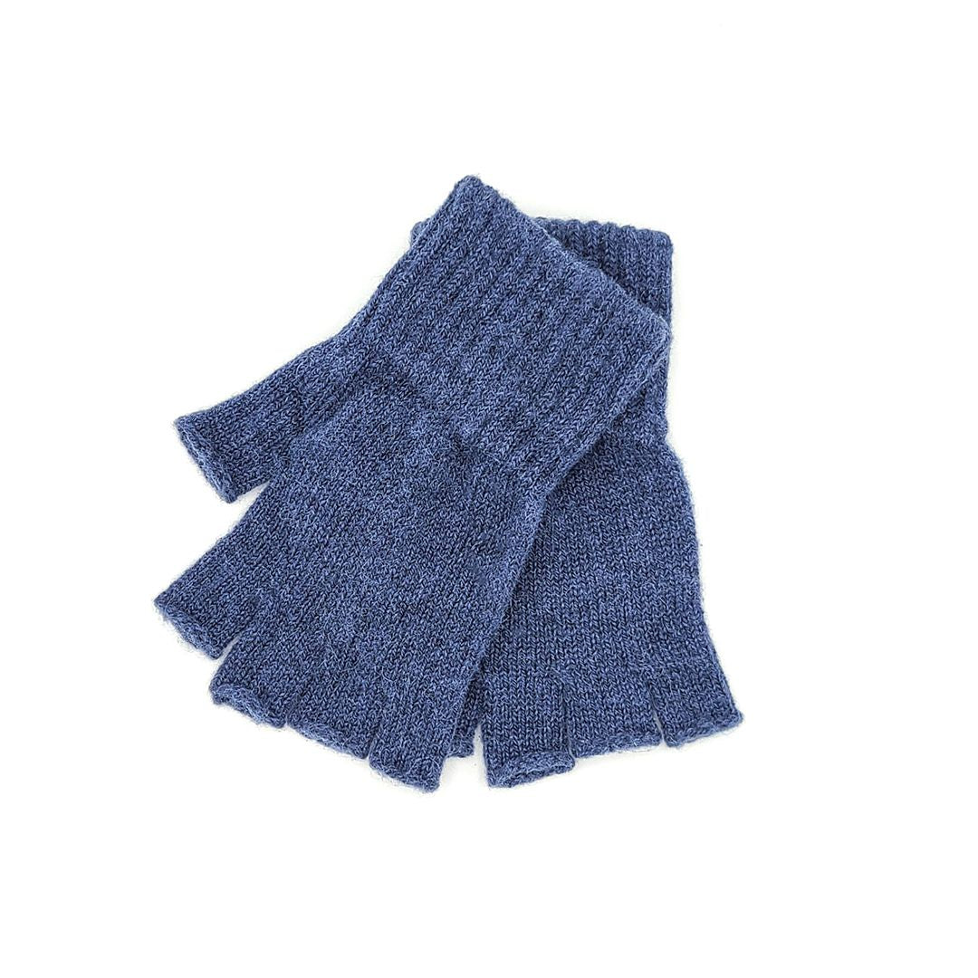 Milky Way fingerless alpaca gloves for work and play in steel blue, featuring soft, warm alpaca material for activewear comfort.