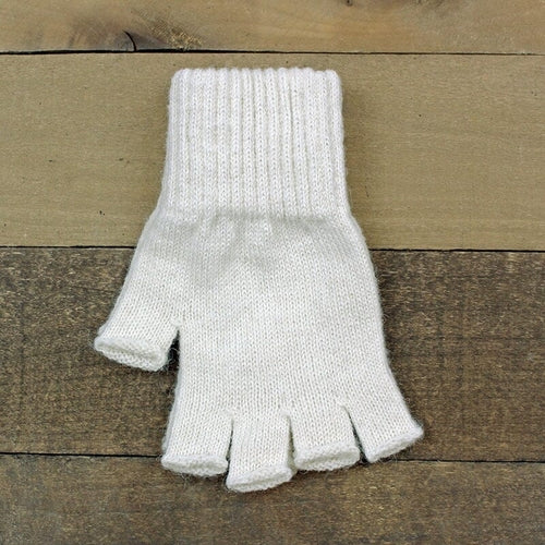 White Milky Way fingerless alpaca gloves designed for work and play, made from soft, warm alpaca material.