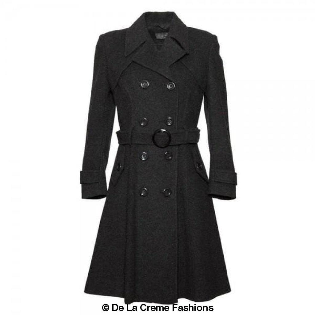 Amber faux wool blend double-breasted coat by Rose Eleusis, stylish trench jacket with classic design and tailored fit.