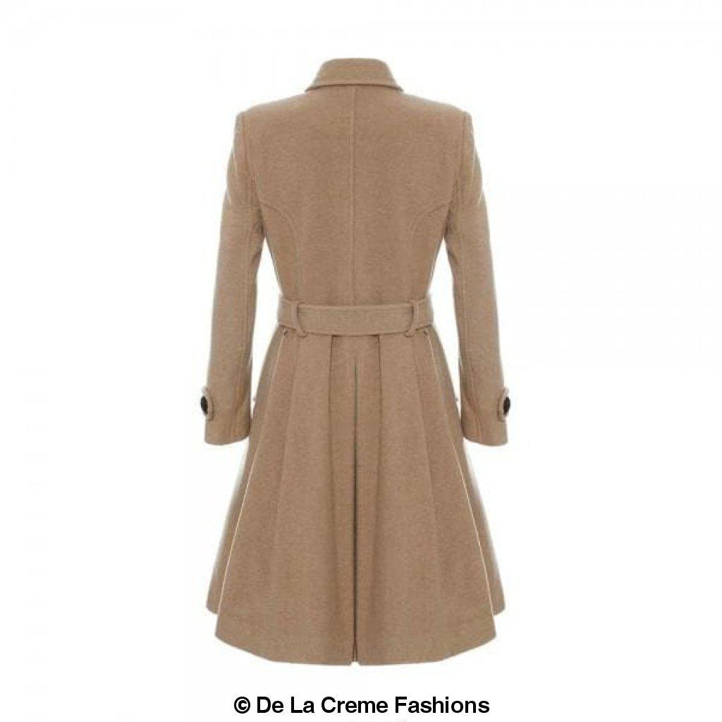 Amber faux wool blend double-breasted trench coat by Rose Eleusis, stylish jacket with classic design and button details.