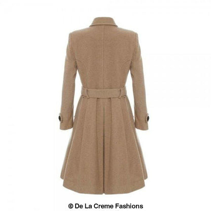 Amber faux wool blend double-breasted trench coat by Rose Eleusis, stylish jacket with classic design and button details.