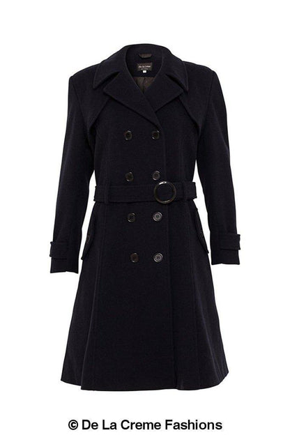 Amber faux wool blend double-breasted trench coat by Rose Eleusis, stylish jackets and coats with button details and classic design.