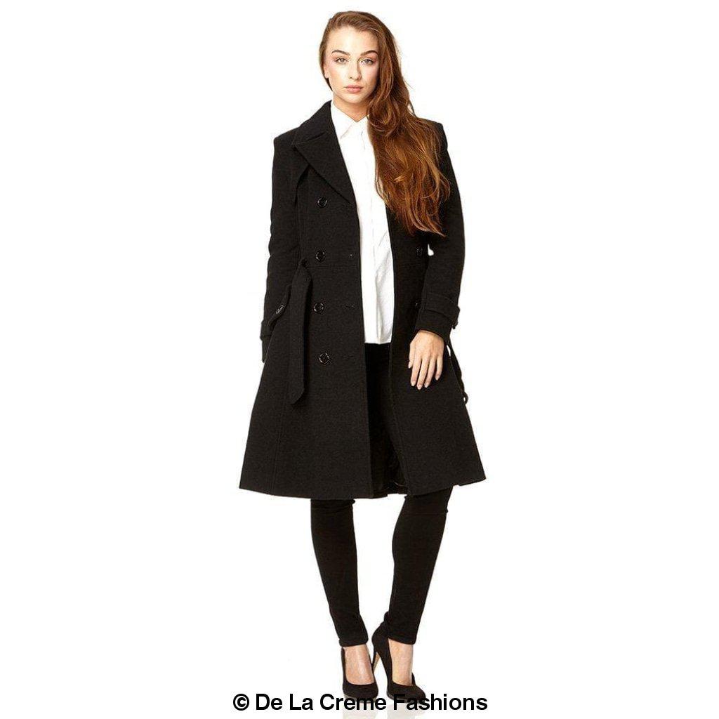 Amber faux wool blend double-breasted coat from Rose Eleusis, stylish jackets and coats with classic trench design.