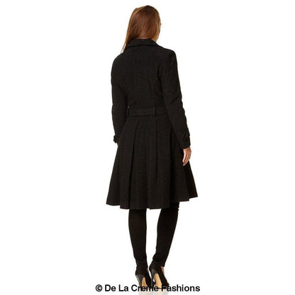Amber faux wool blend double-breasted trench coat by Rose Eleusis, stylish jackets and coats for fall and winter wear.
