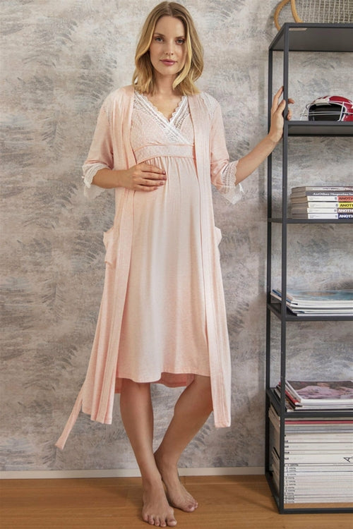 Burgundy Artemis Shopymommy 5508 Chika maternity and nursing nightgown with matching morning gown, soft fabric, and comfortable fit.