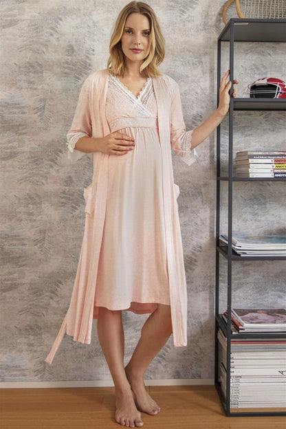 Burgundy Artemis Shopymommy 5508 Chika maternity and nursing nightgown with matching morning gown, soft fabric, and comfortable fit.