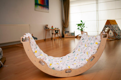 Red Oceanus climbing arch with flamingo pattern pillow, comfortable furniture piece for children&