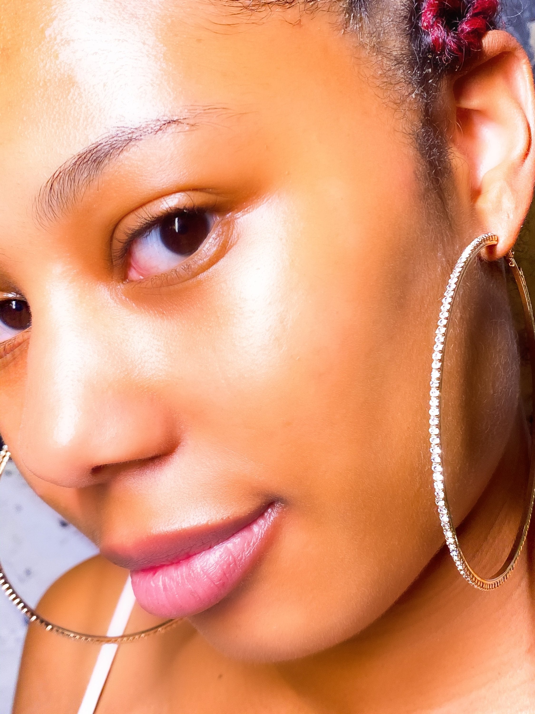 Burgundy Uranus hoops earrings featuring a stylish, round design perfect for casual or trendy outfits.