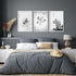Set of 3 framed bedroom art prints by Lime Theseus, featuring modern wall decor for a cozy bedroom setting.