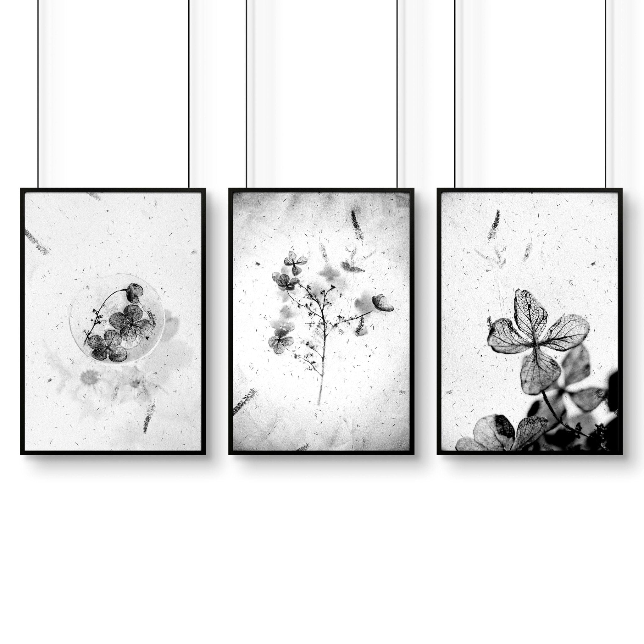 Set of 3 framed bedroom art prints by Lime Theseus, featuring modern wall decor for a stylish bedroom interior.