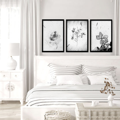 Set of 3 framed bedroom art prints by Lime Theseus, featuring modern wall decor for a stylish home interior.