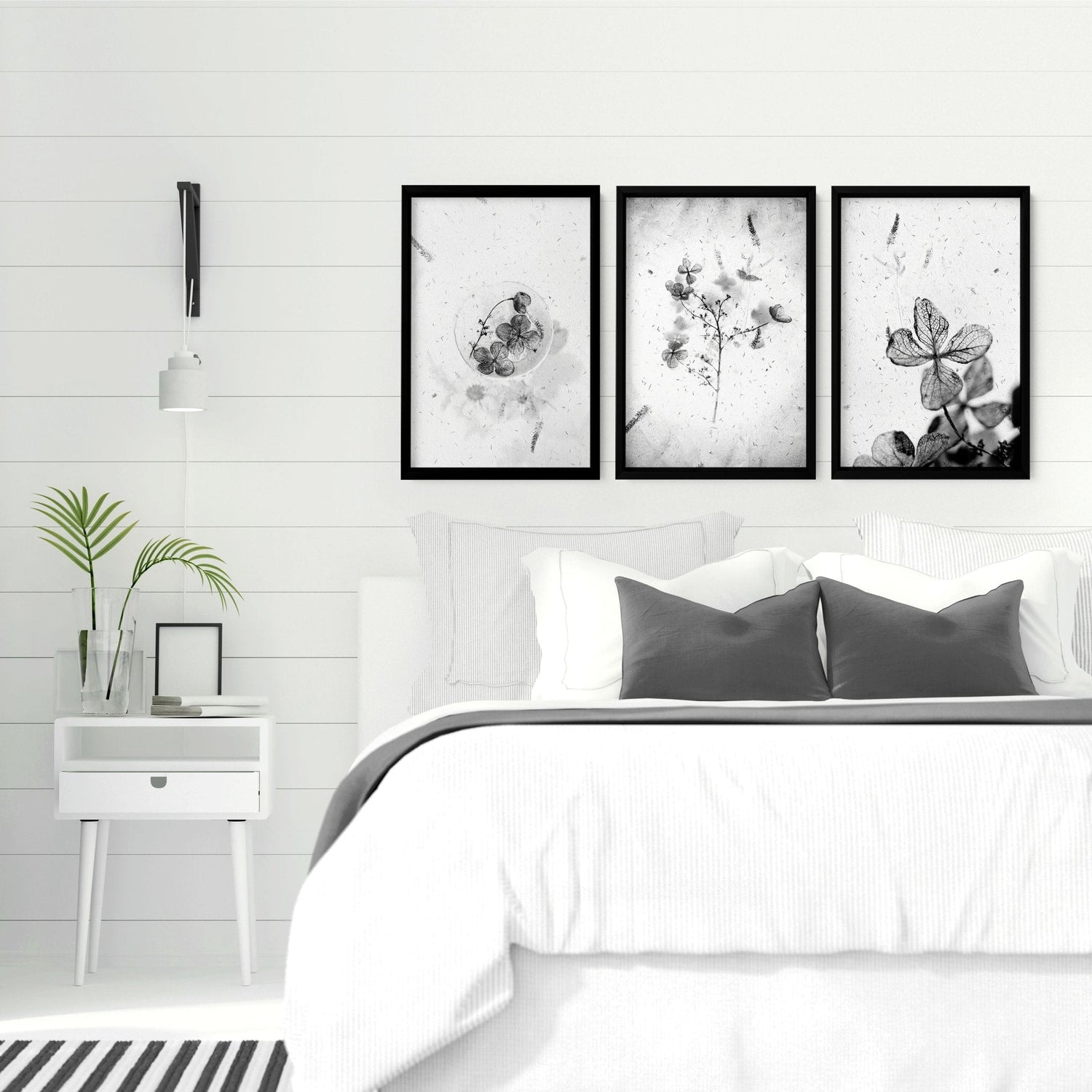 Set of 3 framed bedroom art prints by Lime Theseus, featuring modern wall decor for stylish home interiors.