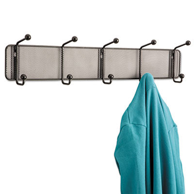 Safco 6403BL Onyx Mesh Wall Racks with 5 hooks, steel home decor by Rose Chloe, mounted on a wall for organization.
