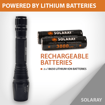 Black Lavender Solaray ZX-1XL 18650 LED tactical flashlight kit with camping accessories, compact and durable for outdoor use.