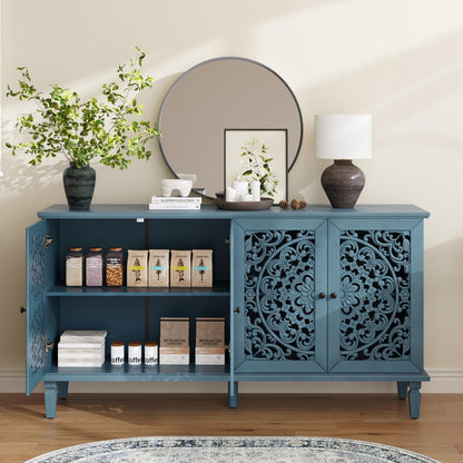 Vintage Sixty Inch Hollow Carved Console Sideboard