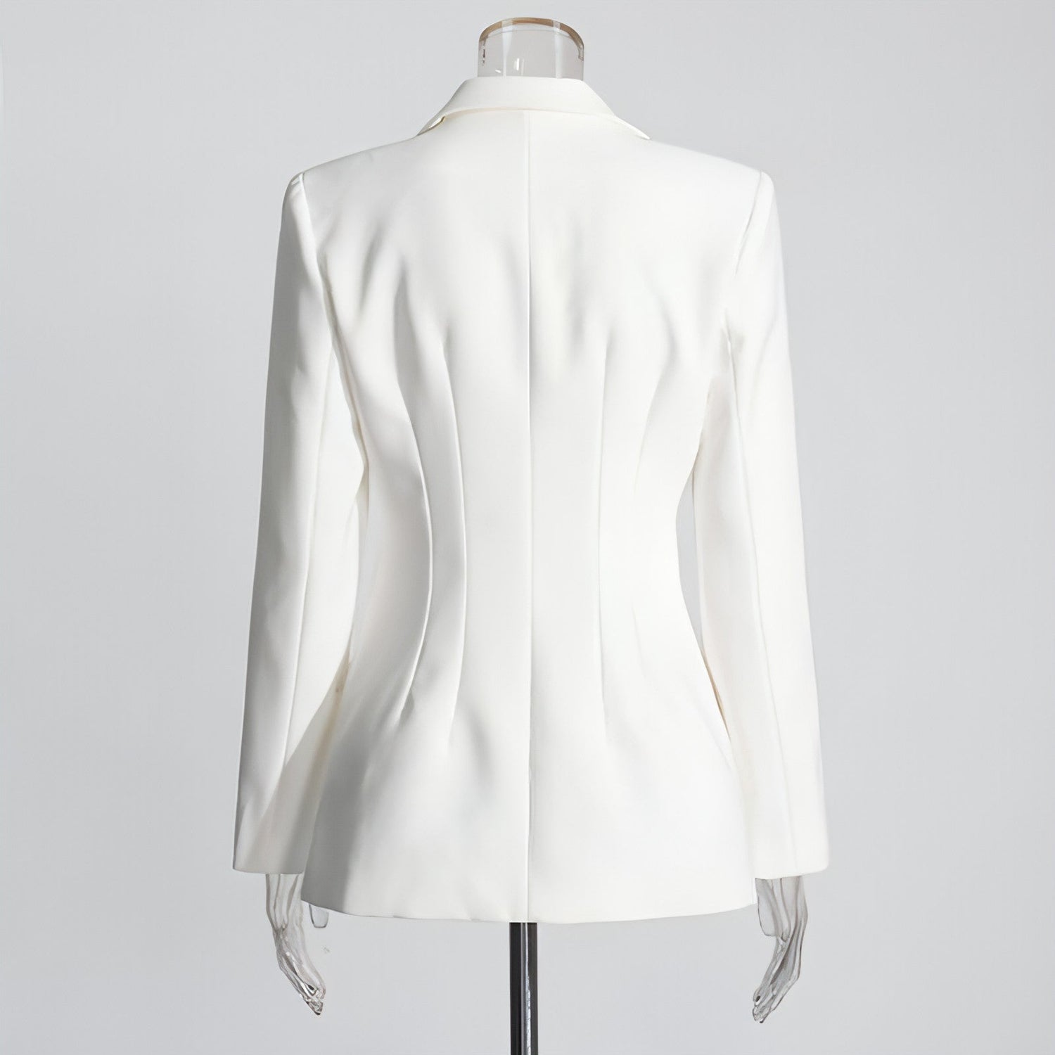 Slim fit patchwork suit jacket for women by Carmine Juneberry featuring stylish design and tailored fit, shown on a model.