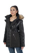 Azure Metis Bella Faux Fur Black Hooded Jacket with plush fur trim and cozy hood, perfect for stylish winter wear.