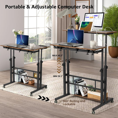 Mobile Laptop Standing Desk Adjustable Height Wheels