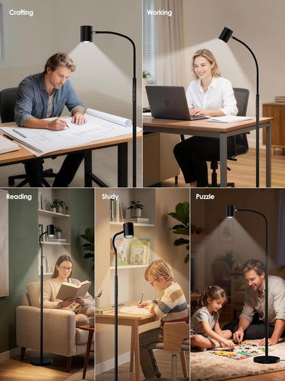 Black 62 Inch LED Dimmable Gooseneck Adjustable Floor Lamp