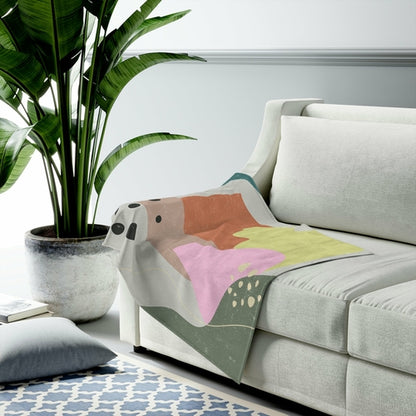 Yellow Pandora abstract vase plush throw blanket with modern design, soft and cozy home decor accessory.
