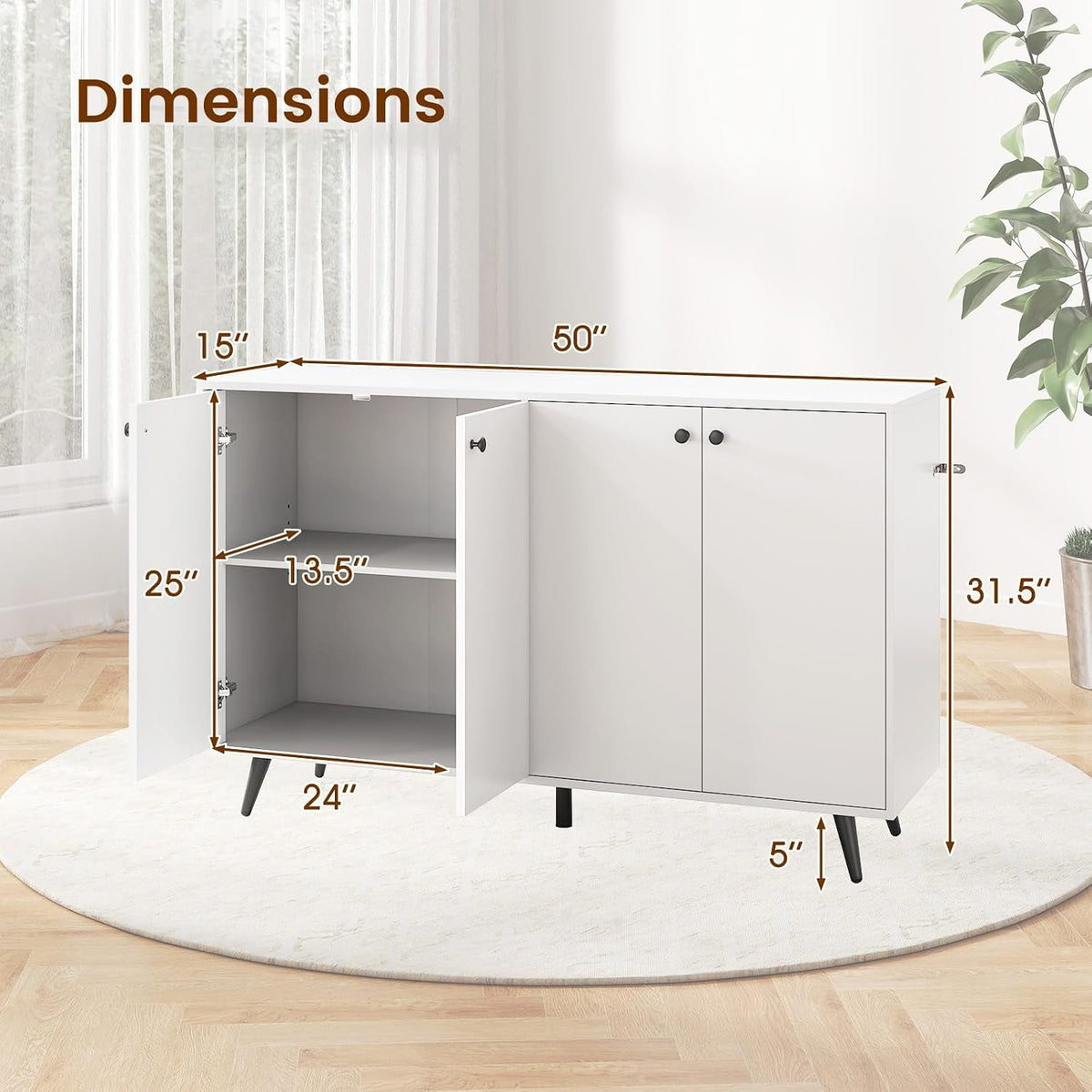 White Four Door Contemporary Buffet Sideboard Cabinet