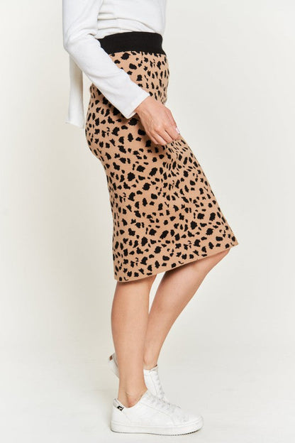 Jade Icarus animal print sweater skirt for women, featuring a stylish animal pattern and fitted silhouette.