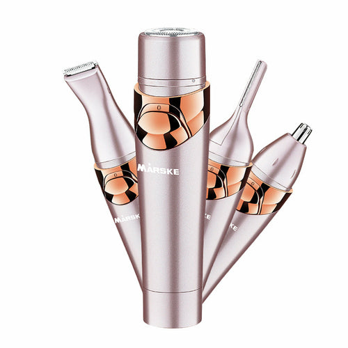 Maroon Asteria four-in-one multi-function shaver for armpit, leg, and body hair removal, shown in a close-up image.