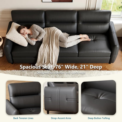 85Inch Black Faux Leather Executive Sofa USB Charging Ports