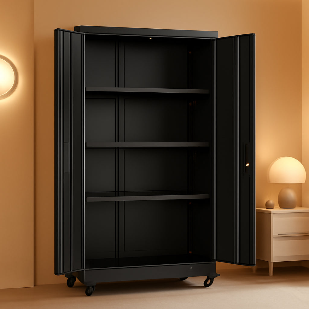 Industrial Grade 73 Inch Black Garage Cabinet Durable