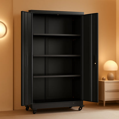 Industrial Grade 73 Inch Black Garage Cabinet Durable