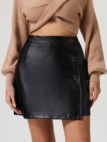 Taupe Oliver MUNSIEUR buttoned high-rise mini skirt with luxury design, shown in a stylish image.