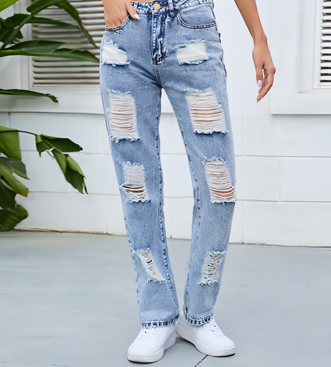 Carmine Juneberry DenimDare™ Washed Ripped Slim Jeans in light blue denim with distressed details and slim fit style.