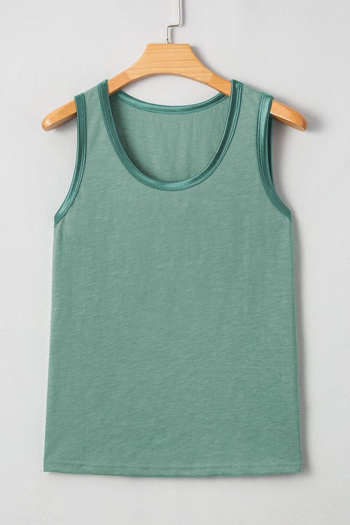 Metallic contrast trim scoop neck tank top for women by Byzantium Bay, featuring stylish design and comfortable fit.