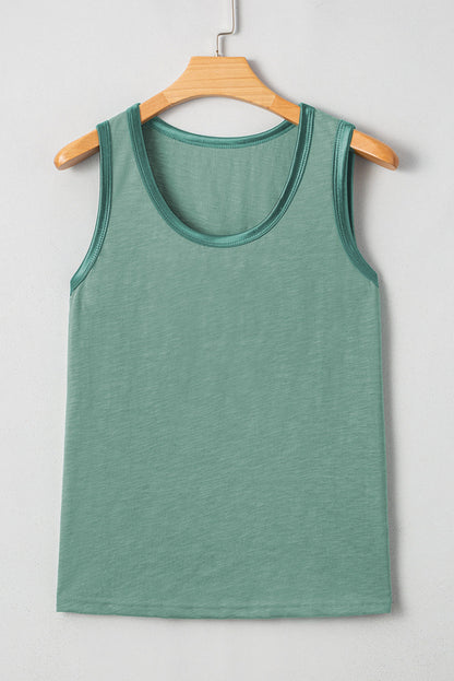 Metallic contrast trim scoop neck tank top for women by Byzantium Bay, featuring stylish design and comfortable fit.