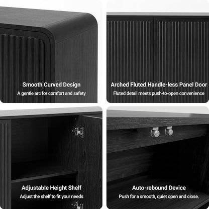 58-Inch Black Fluted Sideboard With Adjustable Shelves