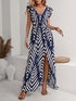 Printed V-neck cap sleeve maxi dress by Ruby Styx, showcasing a flowing design with a vibrant pattern and elegant fit.