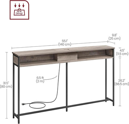 55 Inch Two Tone Ultra Slim Console Table With USB Charging Outlets