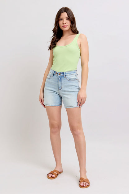 Judy Blue plus size denim shorts with two buttons and pockets, women&