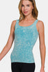 Automotive Jade Icarus Zenana ribbed scoop neck tank top with textured fabric and sleeveless design, displayed on a mannequin.