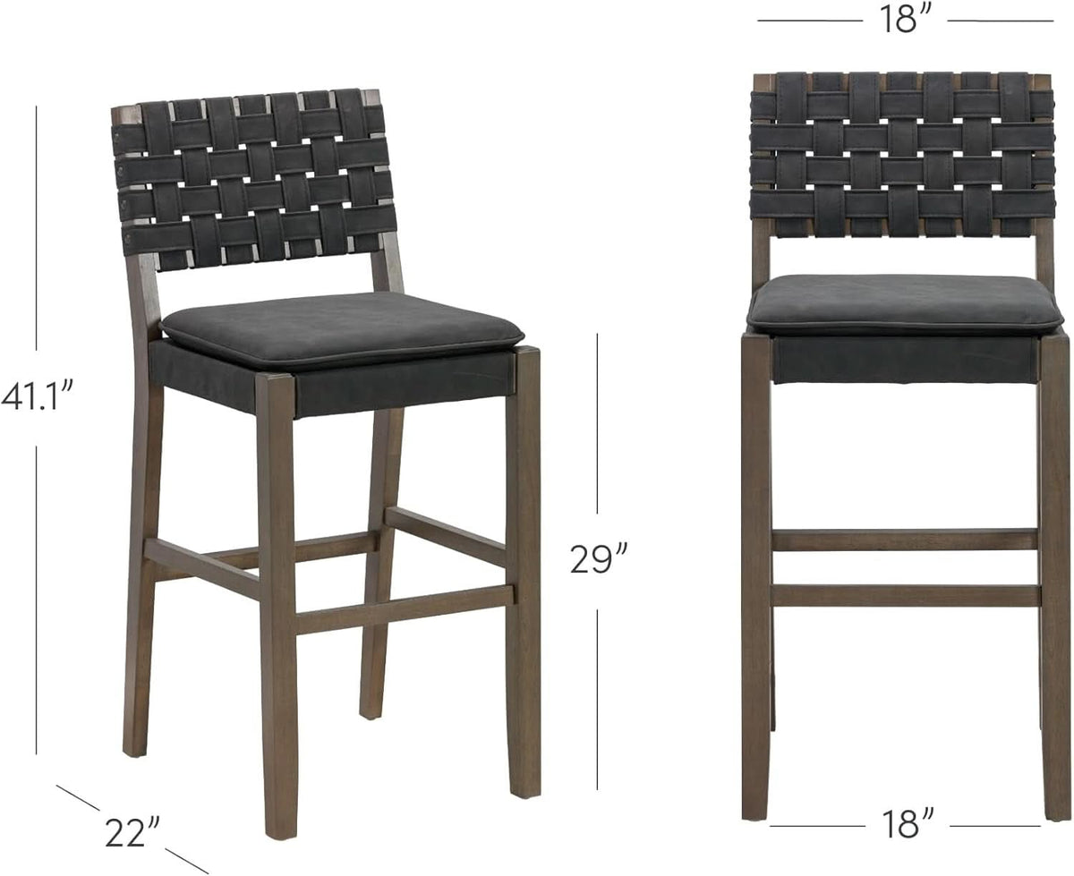Cohen Mid Century Bar Stool 29 Inch Wood Black Faux Leather