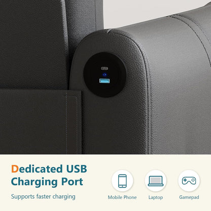 85Inch Black Faux Leather Executive Sofa USB Charging Ports