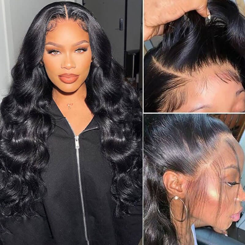 Natural color 4x6 lace closure wig with body wave human hair by Pear Daisy, shown on a mannequin head.