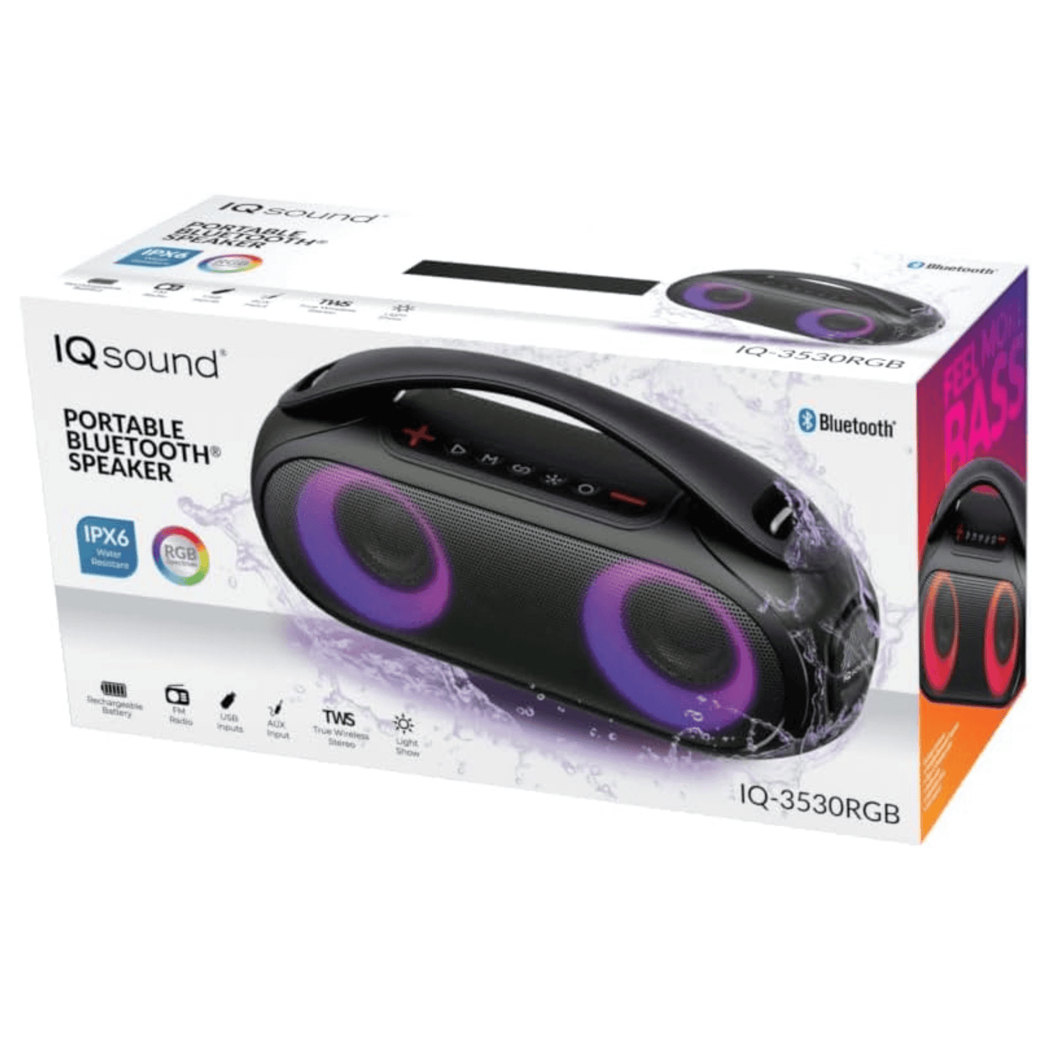 Sky Iapetus Supersonic portable water-resistant Bluetooth speaker with RGB light panel for outdoor and indoor use