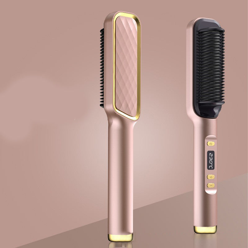 Maroon Asteria electric hair straightener brush with anti-scalding hot comb for easy, safe hair styling and smoothing.